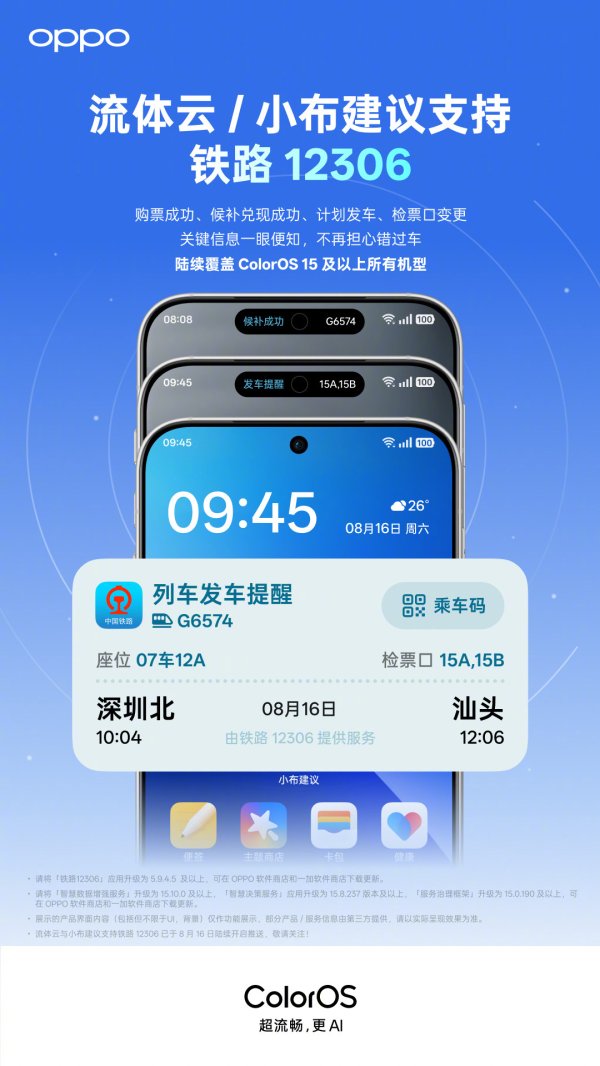 配资炒股流程 安卓首家：OPPO ColorOS流体云及小布建议现已支持铁路12306